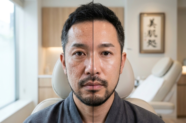 毛穴が開いた顔ときめ細かな顔